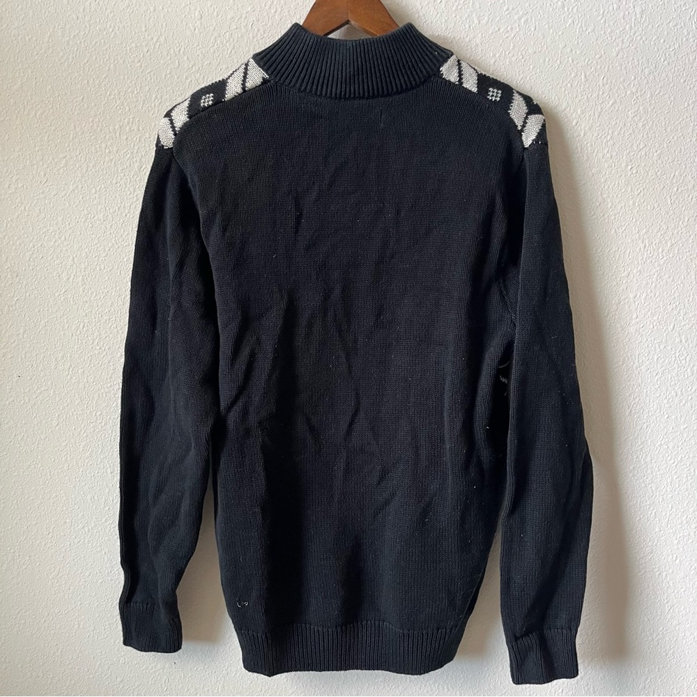 Chaps Moose Winter Red Black Zip Up Sweater with Nordic Patterns - Picture 4 of 4
